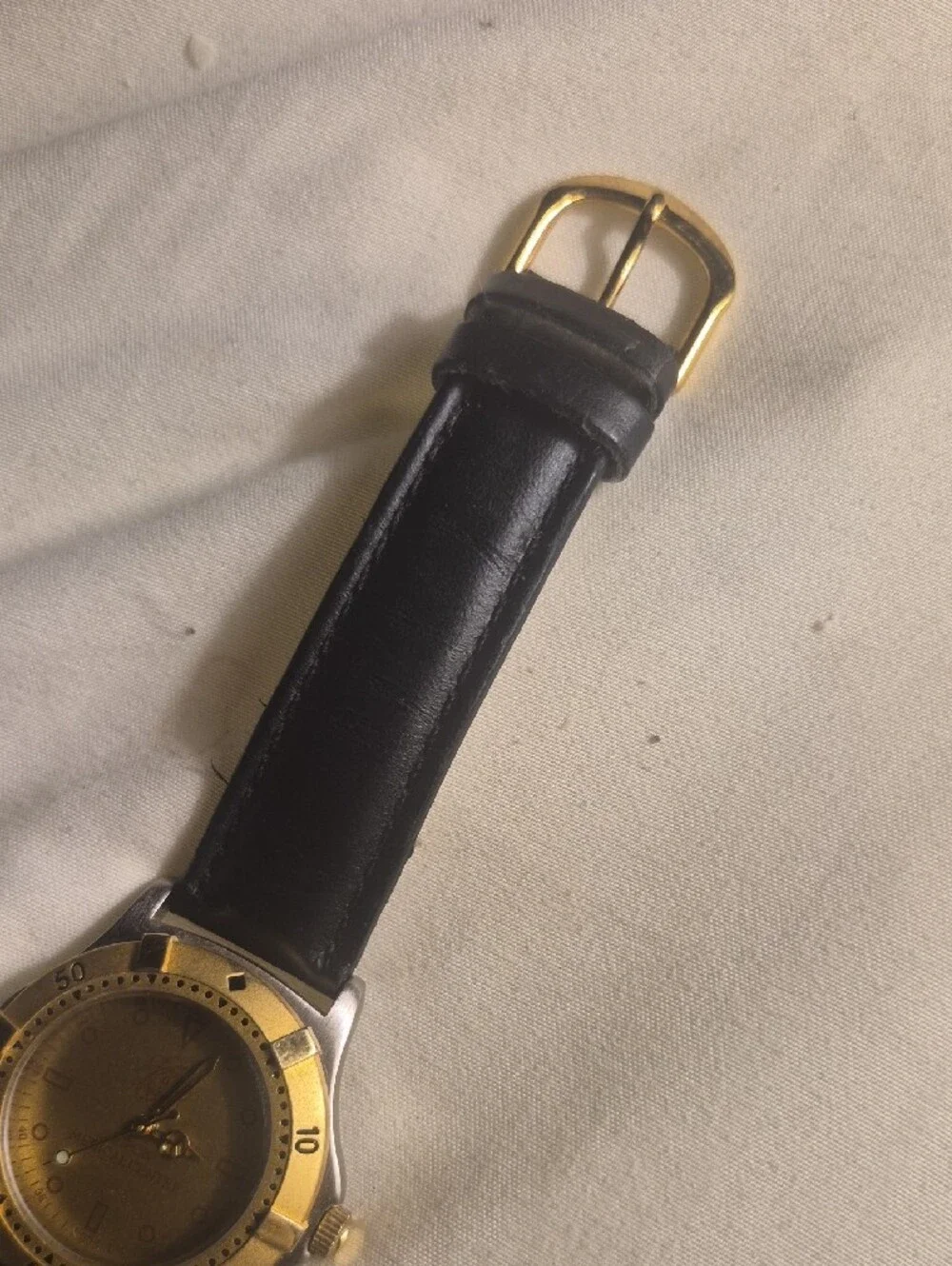 Ocean Star Gold Dial Black Leather Branded Wristwatch